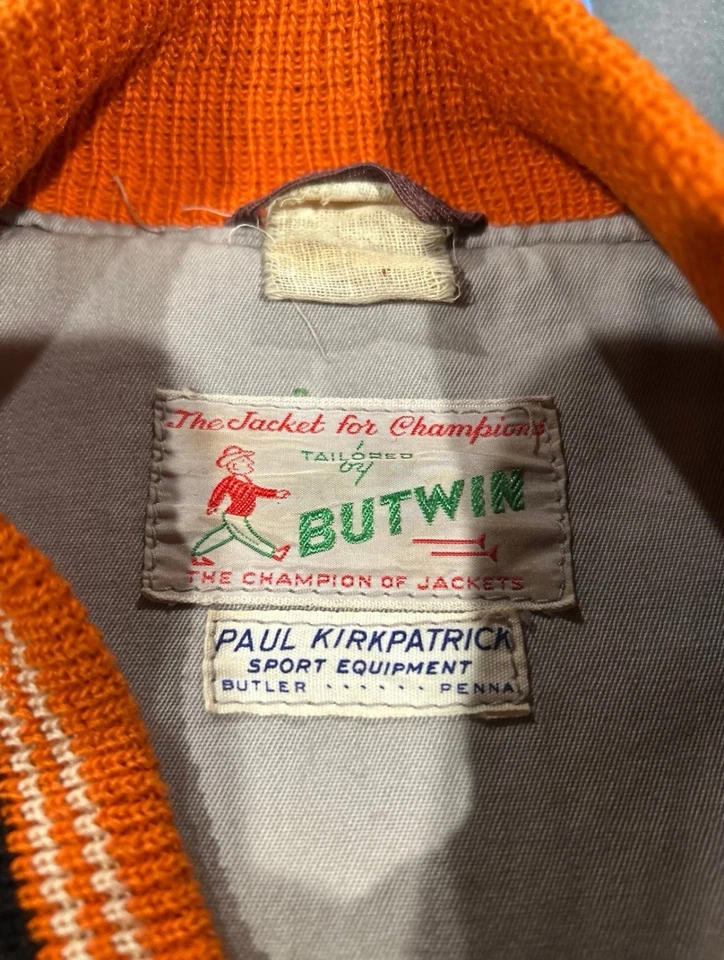 VINTAGE 50s 60s Butwin Wool Varsity Jacket Black Orange Mens Medium - Image 3 of 4
