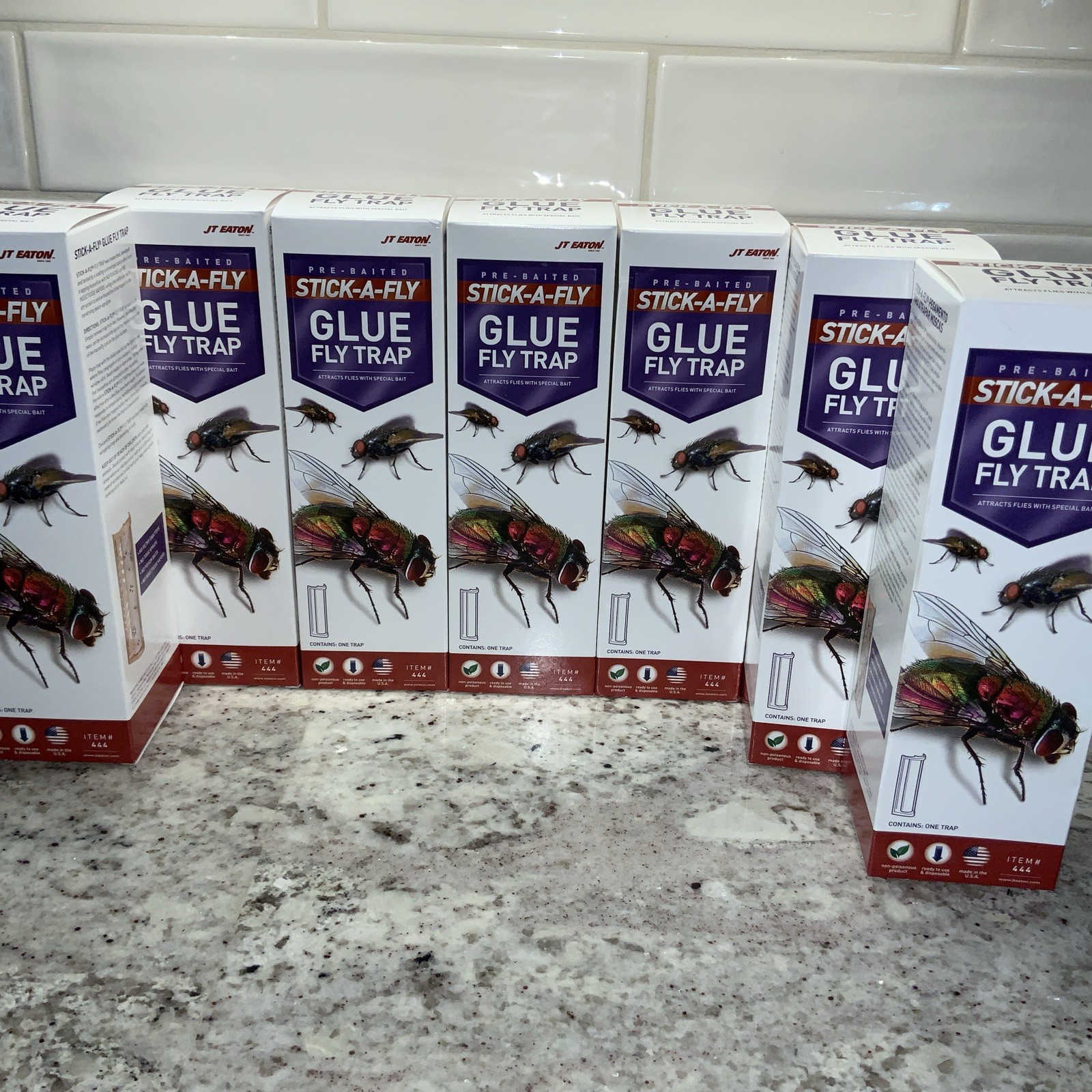 LOT OF 7 - Jt Eaton Pre-Baited Stick-A-Fly Glue 1 Fly Trap Attracting Flies/Gnat