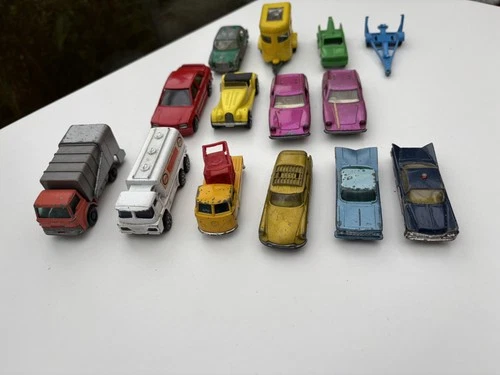 A Job Lot of 14 Vintage Lesney, Corgi, Husky Lorries,Cars, Trailers Etc