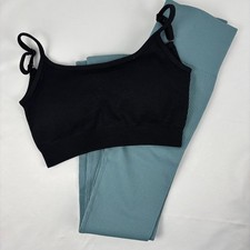 2 piece: Black sports bra and Teal leggings Set Gym, Yoga, Athletic - Small