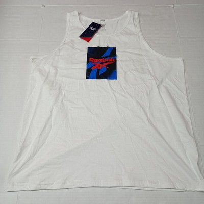 Reebok Tank Top Men's 2XL XXL White Training GS Vector Tank T-Shirt 100% Cotton