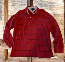 Tommy Hilfiger Polo Rugby Shirt Striped Men's XL Red Navy Stripes Vintage 90's-