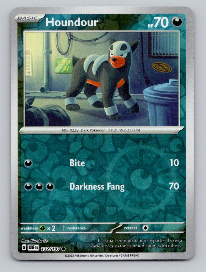 Houndour 132/197 Common Obsidian Flames Pokemon Reverse Holo Near Mint