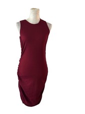 Shein Womens Maroon Ribbed Sleeveless Ruched Bodycon Tank Dress Casual Beach S