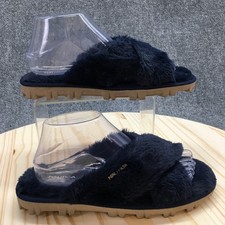 Nautica Slippers Womens 9 Aren Criss Cross Slip On Slide Flats Blue Faux Fur NEW