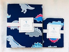 POTTERY BARN KIDS organic Dempsey Dino twin duvet cover sham 2pc red Navy