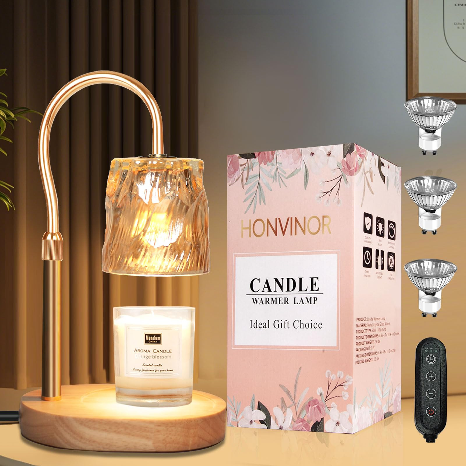 Adjustable Candle Warmer Lamp with Timer & Dimmer for All Jar Sizes