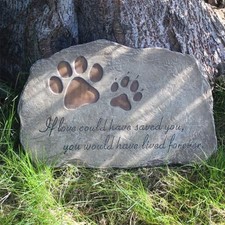 jinhuoba Paw Prints Pet Memorial Stone, Hand-Painted Grave Marker for Dog or