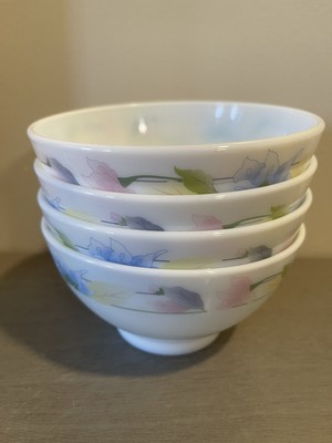 Set of 4 ~ UNIWARE Floral Motif Opal Glass Milk Glass Bowls
