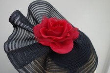 NEU Jacques Vert rot & schwarz Mesh geriffelt Fascinator ~ neu