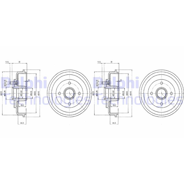 2X Delphi 203Mm Bremstrommeln Hinten Passend FÜR Ford Focus Links+Rechts | BF402-image
