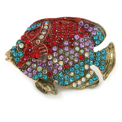 Statement Kristall Fisch Brosche in goldfarben (rot/lavendel/hellblau/ AB) -