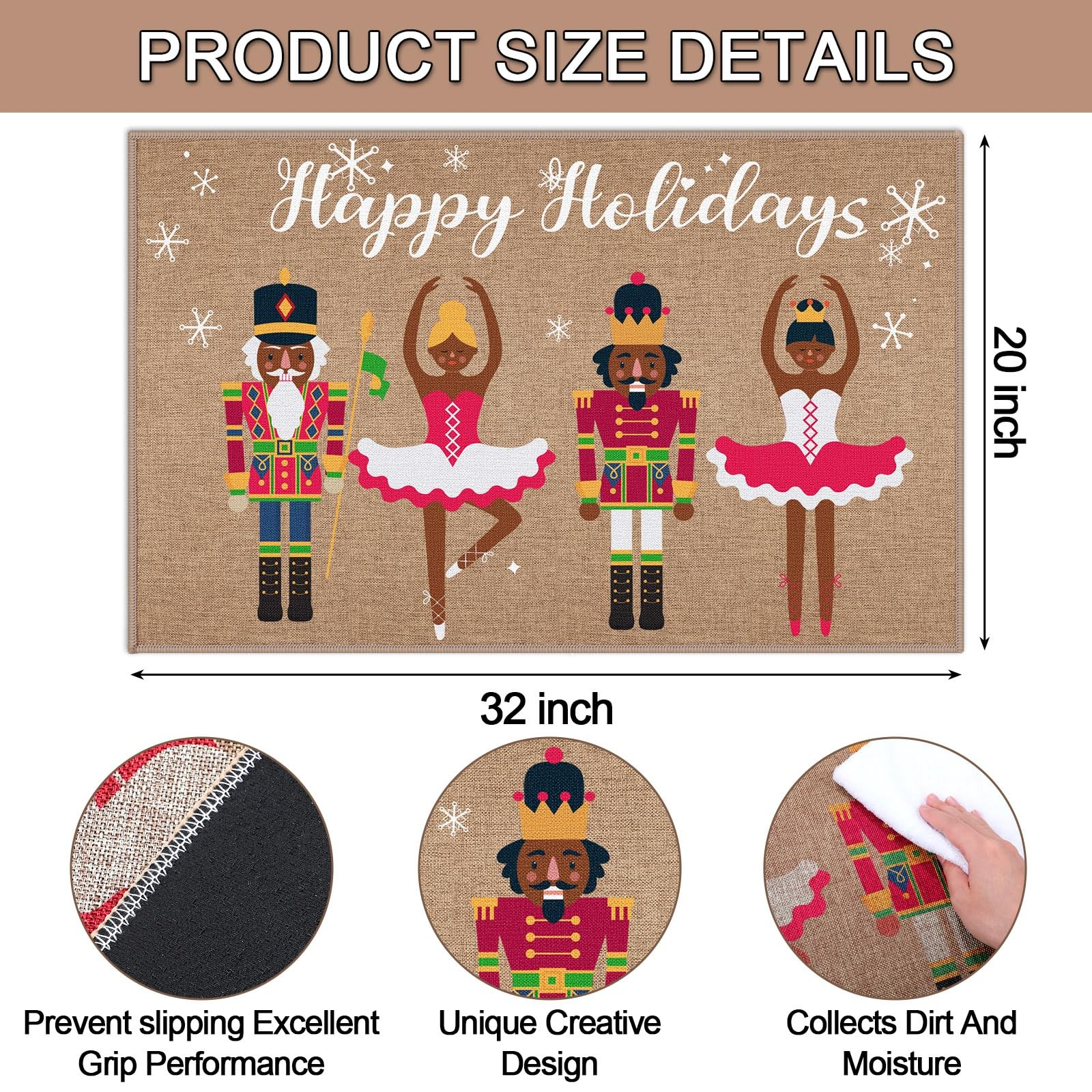 Nutcracker Doormat African American Christmas Doormat Happy Holiday Entrance ...