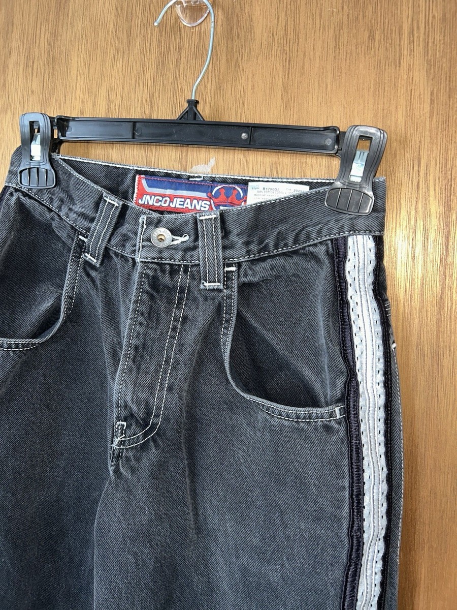 Vintage JNCO Tribal Crown Reflective Stripes Baggy Fit Black Jeans