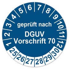 Prüfplaketten Geprüft nach DGUV Vorschrift 70 Jahre 2025-2030 Folie LTA005 Blau