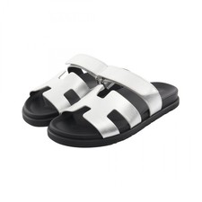 HERMES Chypre slip-on flat Sandals shoes 38 leather Silver Women