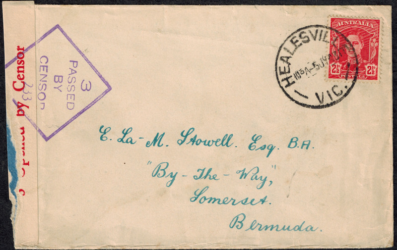 WWII Australia 1943 Censor Cover w/ Australia Censor Tape #3 & Censor H/S #233