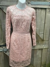 NEW BLACK(BRAND PINK SHORT BODYCON EMBROIDERED NET LONG SLEEVE EVENING DRESS UK8