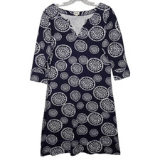 Hatley Blue Split Neckline 3/4 Sleeves Shift Dress Size Small