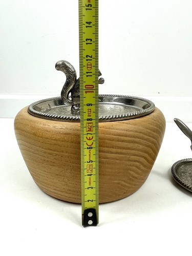 Seba Silver Plated Squirrel On Wooden Jewellery Bowl Donkey Ring Holder Vintage - Picture 16 of 16
