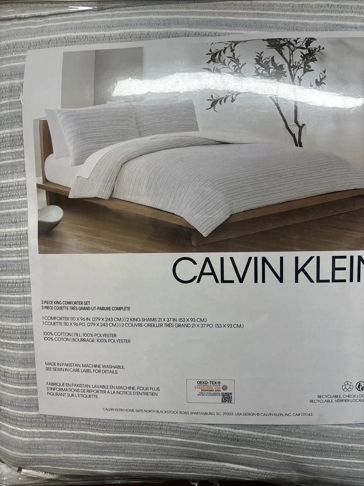 Juego de edredón a rayas reversibles de algodón Calvin Klein de 3 piezas RAYAS GRIS PELTRE Foto 2 de 4
