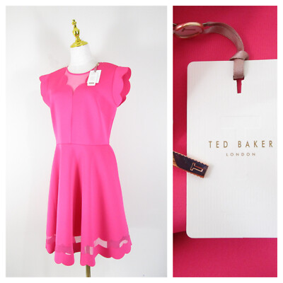 Ted Baker London Pink Sharlot Mesh Paneled Scallop Fit Flare