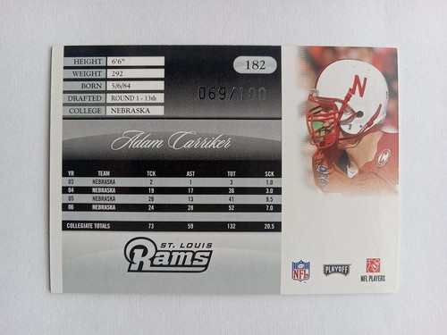 2007 Playoff Prestige #182 Adam Carriker Xtra Points rot #D/100 Rookie kostenloser Versand - Bild 2 von 2
