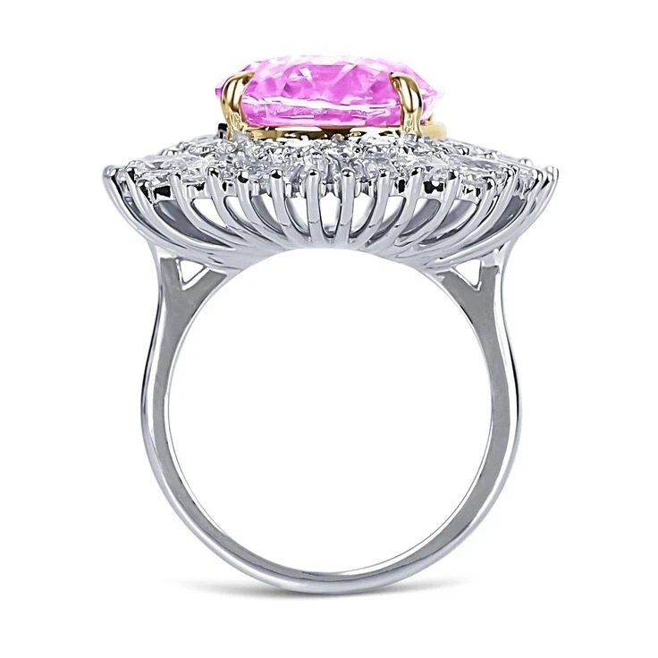 Красивое кольцо-гало с имитацией розоватого турмалина и белого сапфира 10.11 TCW - Изображение 3 из 4