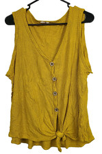 Bibi Womens Oversized Waffle Tank Top Large Mustard Yellow Tie Hem BOHO