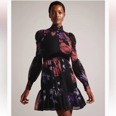 Ted Baker Gretaah Ladder Trim Insert Mini Floral Dress NWT