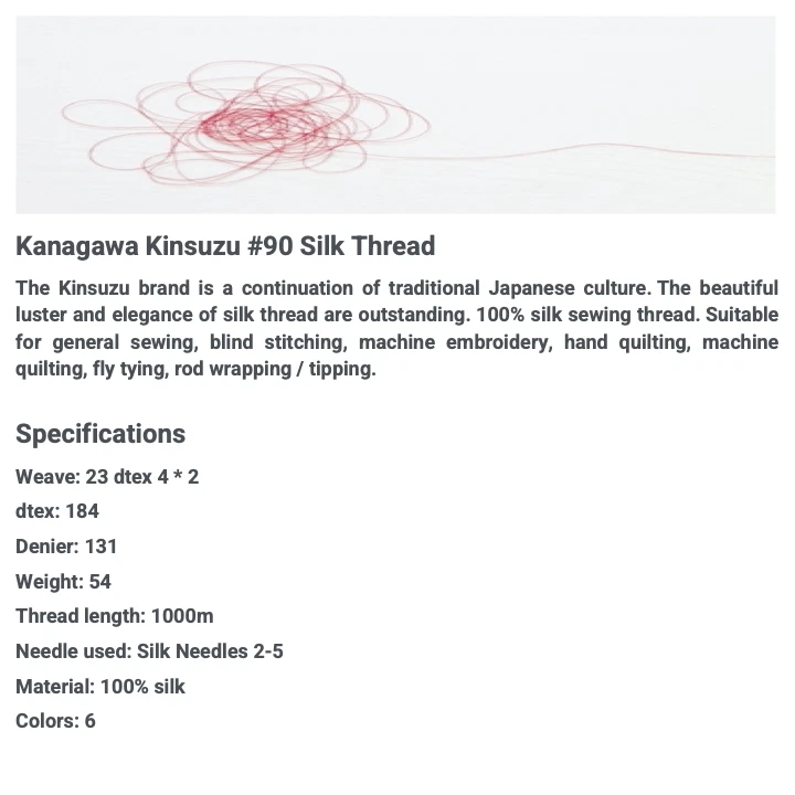 Kanagawa Kinsuzu 090 Silk Thread, 23 dtex 4x2, 1000m, Amazing Colors - Image 2 of 4