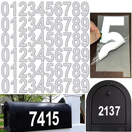 60 Pcs 4 Inch Reflective Mailbox Numbers Waterproof Self Adhesive House