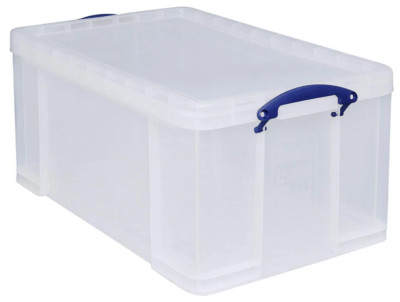 Really Useful Box 64L Aufbewahrungsbox Kunststoff Transparent Stapelbar Deckel