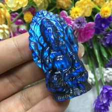 Natural Labradorite Hand Carved Elephant Divinely Quartz Crystal Reiki Healing 1