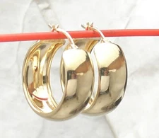 Technibond Polished Band Style Round Hoop Earrings 14K Yellow Gold Plated Silver
