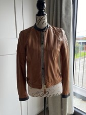 Women’s Massimo Dutti Leather Jacket, Brown & Navy, Size Medium, Worn Once