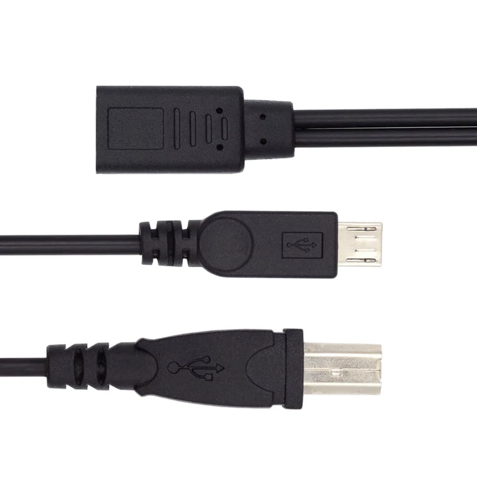 USB-C Female to Micro-USB + USB-B Male Charging Y-Splitter Cable 0.3m - Image 3 of 4