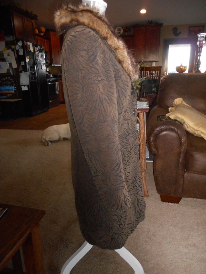 Penny Lane GIACCA Y2K Pequeño Marrón Verde Imitación Piel Tigre Abrigo Largo Steampunk Años 90  Foto 4 de 4