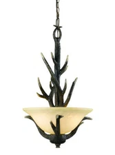 Antler With Crushed Stone Glass 3 Light Pendant/Chandelier Orig $657