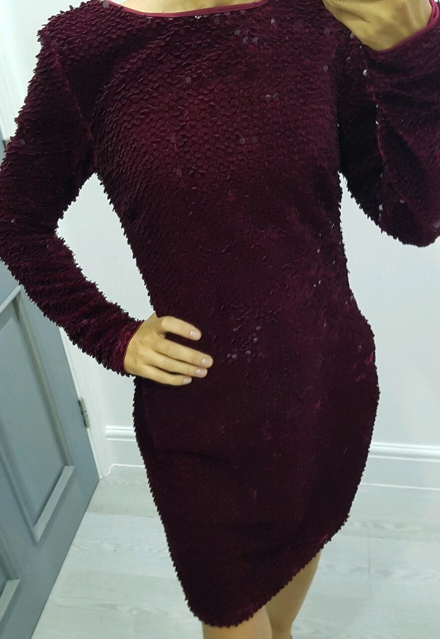 Asos Lipsy red sequin long sleeve bodycon dress size Uk 12 - Shopping.com