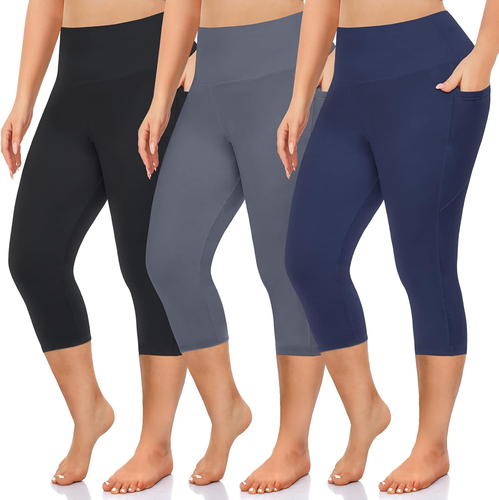 3 Pack plus Size Leggings with Pockets for Women,High Waist Tummy Control Workou