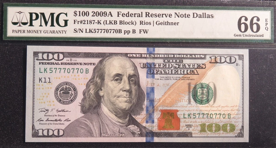 $100 2009A Dallas FRN. TWO CONSECUTIVE NOTES. PMG 66 EPQ - Image 3 of 4