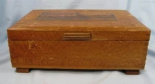Jewelry Trinket Box Wood Embossed Cottage Paper Decal Cheesebox 1930s AS IS (O)
