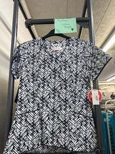 White Cross XS Black and White Print Scrub Top