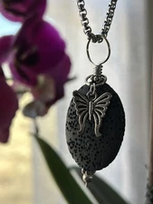 Lava Stone Pendant Diffuser Necklace on chain Butterfly Charm