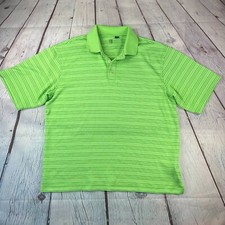 PGA Tour Mens Golf Polo Shirt Green Striped Short Sleeve L