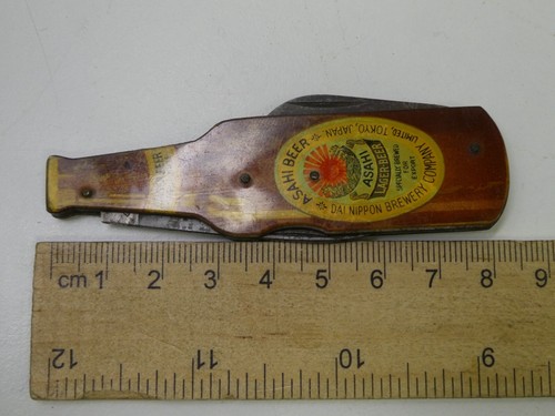 VINTAGE FOLDING POCKET KNIFE BOTTLE OPENER ASAHI BEER SIGN MADE IN JAPAN S.P.A. - Picture 7 of 7