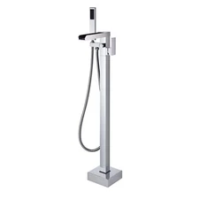 Silver Floor Mount Bathtub Filler Handheld Mixer Free Standing Shower Faucet Set