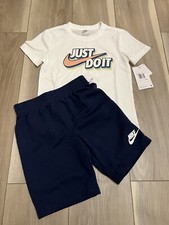 Nike Boys  JUST DO IT  T-Shirt  Shorts Set Size 6 NWT White/Navy MSRP 44