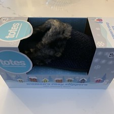 NEW Totes Slippers Faux Fur Memory Foam Woman  s XL 9-10 In Navy Sparkle With Box
